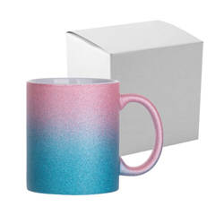 Mug 330 ml with glitter for sublimation with a cardboard box - blue-pink gradient